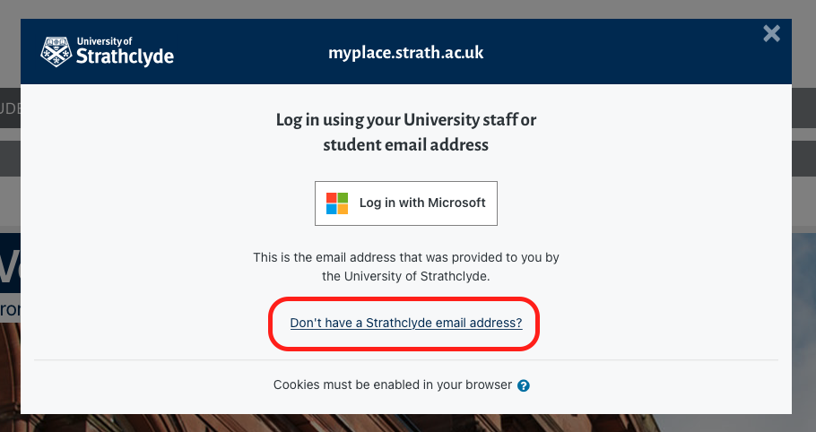 The location of the link to access the login form