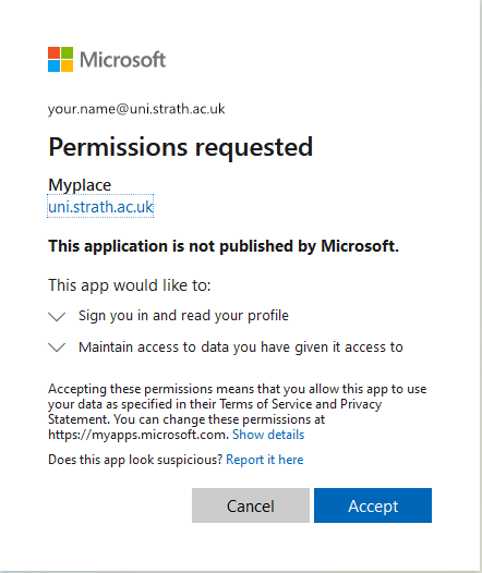 Microsoft will request permission to sign you in and read your profile, and maintain access data you haven it access to